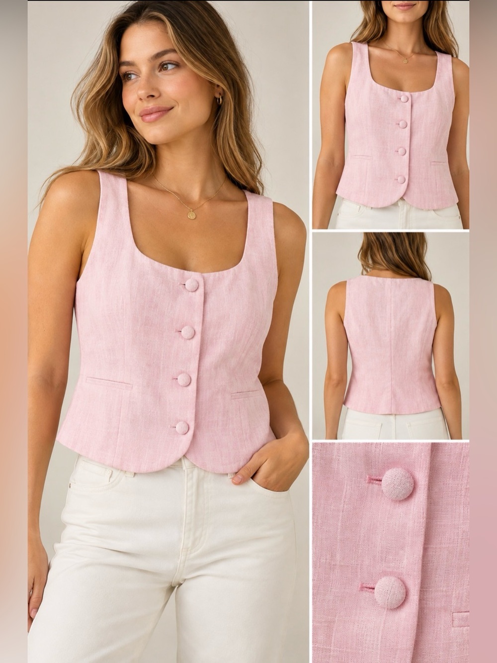 J.Crew Bubblegum Pink Linen Blend Scoop Neck Vest Size 4